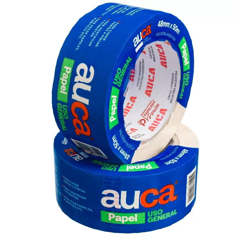 Cinta papel 48mm AUCA 50mt rollo unidad adhesiva uso general