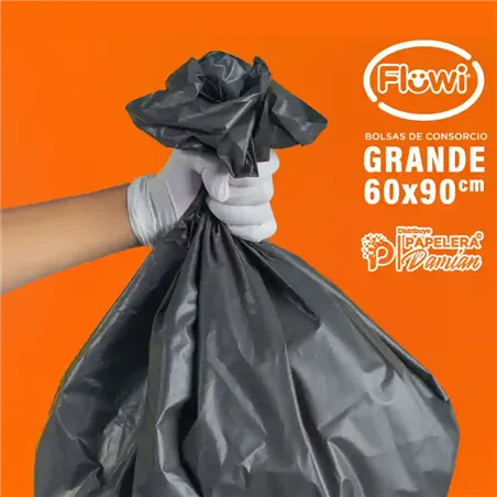 Bolsas de Residuos para Consorcios 60x90 Flowi reforzada antigoteo negras Caja de 24 rollos x10u 240 bolsas