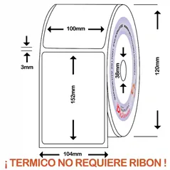 Etiqueta termica 100mm x 152mm rollo