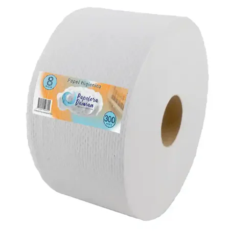 Papel Higienico 300 metros Jumbo cono angosto Blanco Tissue pack de 8 rollos