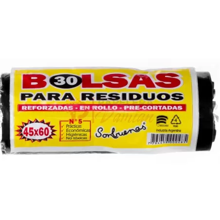 Bolsa Residuo 45x60 reforzada 30µ negras rollo x30u