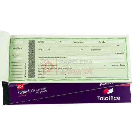 Pagare en dolares sin protesto Tal-Office 404 40 hojas con talon