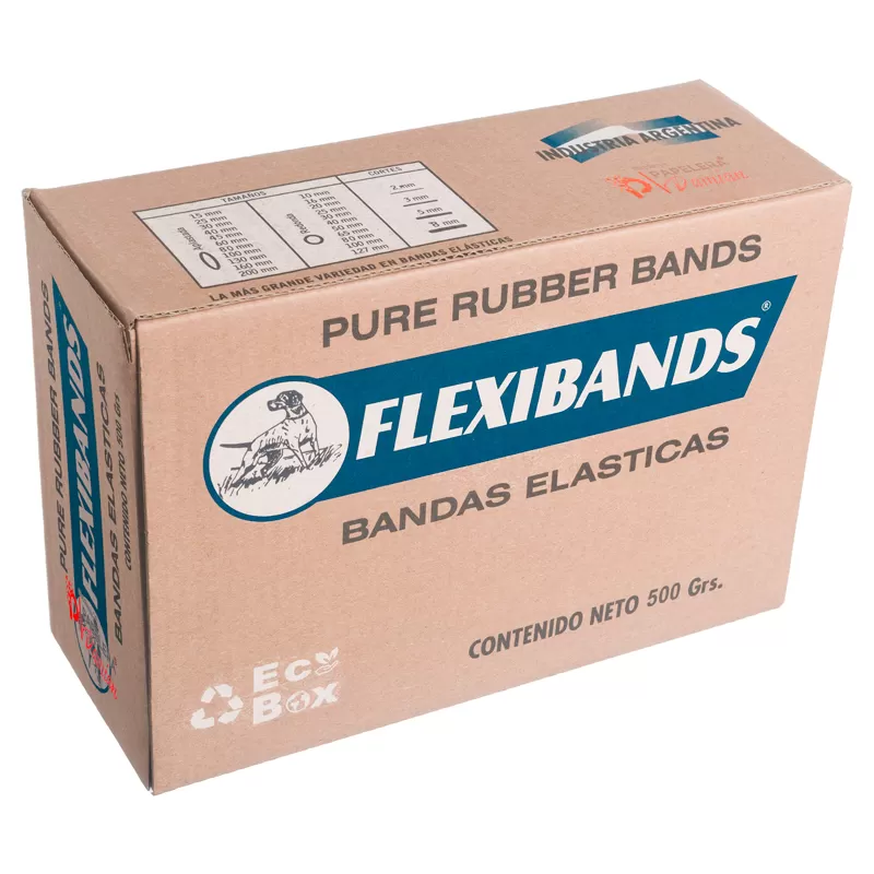 Bandas elasticas Flexibands caja 500 gramos diametro 40 mm. ancho 2 mm.